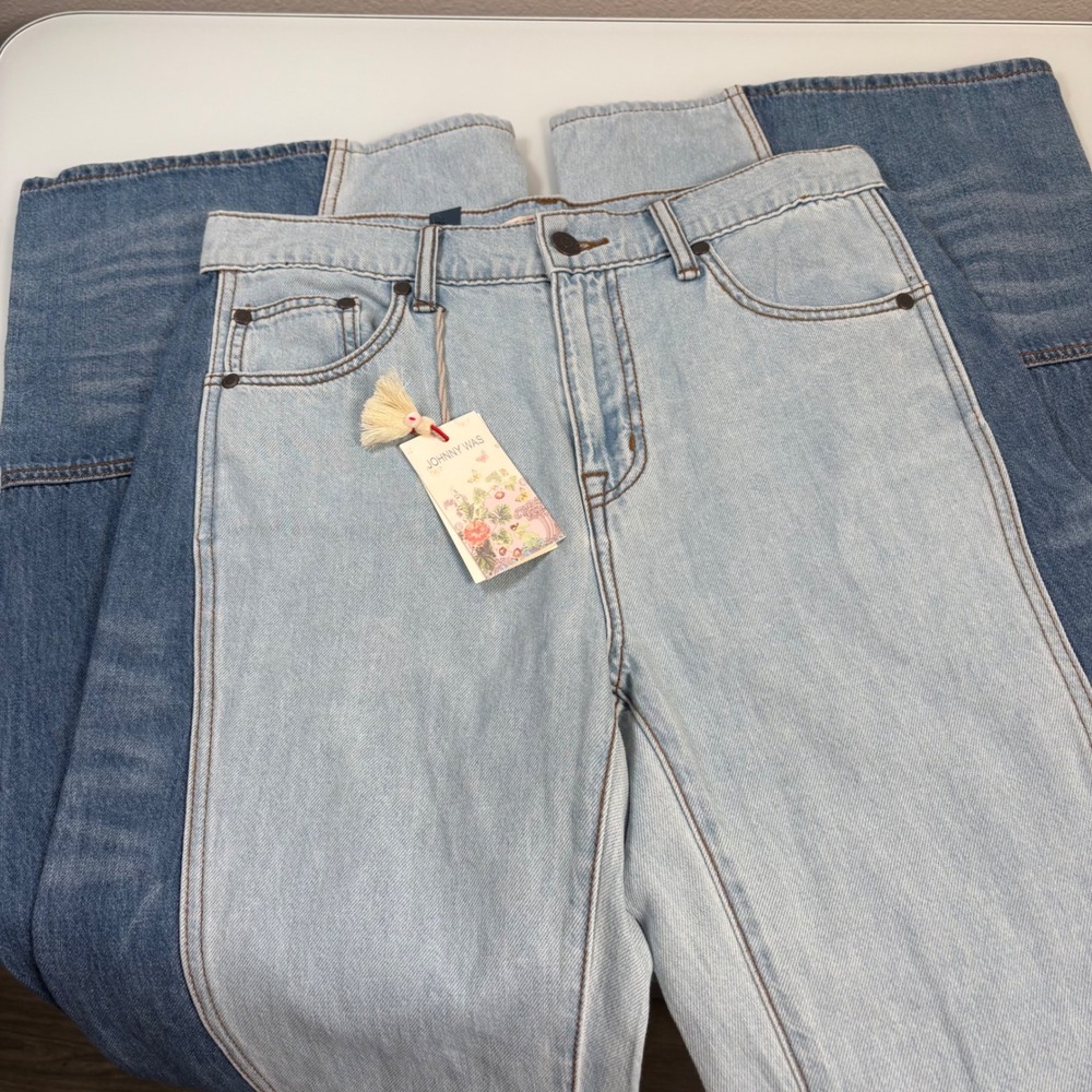Johnny Was Womens 27(ACT 30) Blue The Pieced Flare Jean NEW High Rise Colorblock